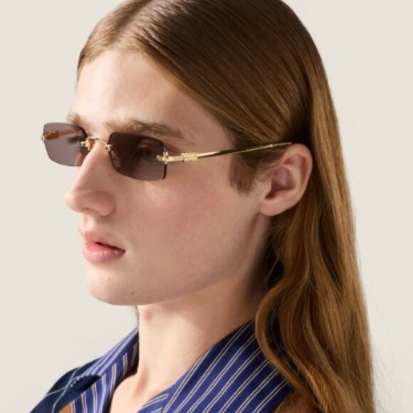 Miu Miu MUB50S 5AK20I Sunglasses Gold Rectangle Frame, Light Brown Lenses main image 5